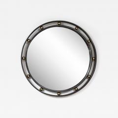 Wrought Iron Brass Round Modern Mirror in the style of Jean Royere France - 4137477