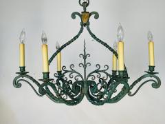 Wrought Iron Industrial Green Painted Chandelier Circa 1930s - 3402764