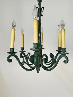 Wrought Iron Industrial Green Painted Chandelier Circa 1930s - 3402766