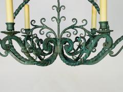 Wrought Iron Industrial Green Painted Chandelier Circa 1930s - 3402767