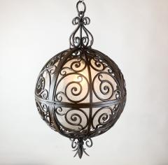 Wrought Iron Round Suspension Lamp with Interior Glass Sphere - 2941573