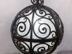 Wrought Iron Round Suspension Lamp with Interior Glass Sphere - 2941580