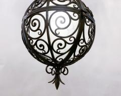 Wrought Iron Round Suspension Lamp with Interior Glass Sphere - 2941581