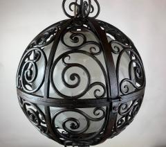 Wrought Iron Round Suspension Lamp with Interior Glass Sphere - 2941582