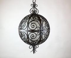 Wrought Iron Round Suspension Lamp with Interior Glass Sphere - 2941583