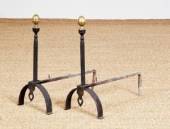 Wrought Iron and Bronze Pierced Heart Andirons - 3958642