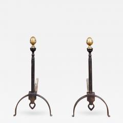 Wrought Iron and Bronze Pierced Heart Andirons - 3959292