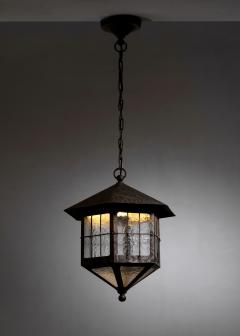 Wrought iron and glass lantern pendant - 4127129