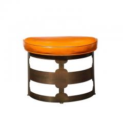 Wyeth Billiard Pair Mid Century Modernist Oil Rubbed Bronze Leather Demilune Stools for Wyeth - 3276217