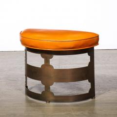 Wyeth Billiard Pair Mid Century Modernist Oil Rubbed Bronze Leather Demilune Stools for Wyeth - 3276224
