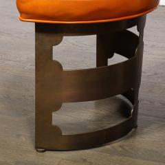 Wyeth Billiard Pair Mid Century Modernist Oil Rubbed Bronze Leather Demilune Stools for Wyeth - 3276257