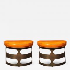 Wyeth Billiard Pair Mid Century Modernist Oil Rubbed Bronze Leather Demilune Stools for Wyeth - 3281358