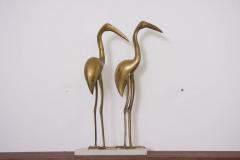 XL Large Pair of Hollywood Regency Brass Cranes on Marble Base - 553190