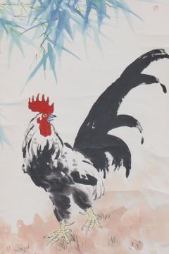 Xu Beihong Rooster and Bamboo Hanging Scroll - 4686661