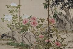 Yamamoto Baiitsu 19th Century Japanese Screen Pair Birds Flowers of the Four Seasons - 4388010