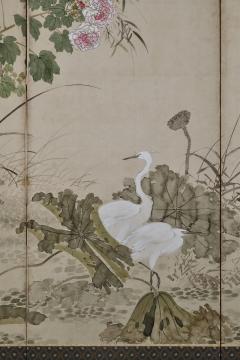 Yamamoto Baiitsu 19th Century Japanese Screen Pair Birds Flowers of the Four Seasons - 4388012