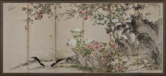 Yamamoto Baiitsu 19th Century Japanese Screen Pair Birds Flowers of the Four Seasons - 4388020
