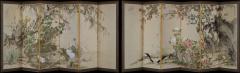 Yamamoto Baiitsu 19th Century Japanese Screen Pair Birds Flowers of the Four Seasons - 4388028