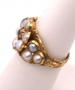 Yellow Gold Antique Cluster of Pearl Ring with Diamond - 2718104