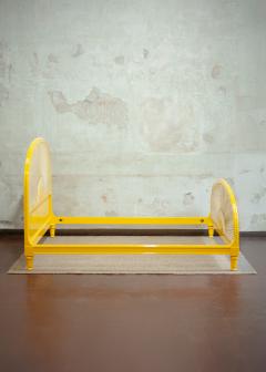 Yellow Lacquered Wooden Bed With Vienna Straw - 4581711