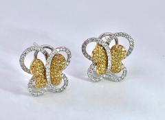 Yellow White Diamond 18K White Gold 2 36 carats Butterfly Earrings - 3840702