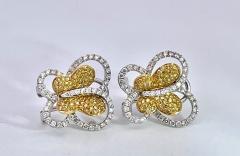 Yellow White Diamond 18K White Gold 2 36 carats Butterfly Earrings - 3840703