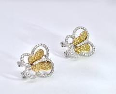 Yellow White Diamond 18K White Gold 2 36 carats Butterfly Earrings - 3840704