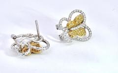 Yellow White Diamond 18K White Gold 2 36 carats Butterfly Earrings - 3840705