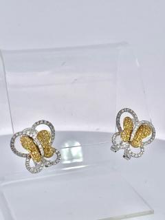 Yellow White Diamond 18K White Gold 2 36 carats Butterfly Earrings - 3840706