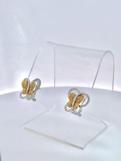 Yellow White Diamond 18K White Gold 2 36 carats Butterfly Earrings - 3840707