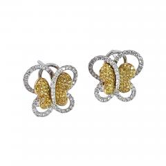 Yellow White Diamond 18K White Gold 2 36 carats Butterfly Earrings - 3890384