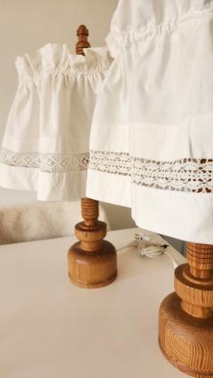 Yngve Ekstr m Lystella Pine Table Lamp with Cotton Shade Sweden 1960 70 - 4819554