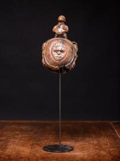 Yombe Madibu Wooden ceremonial Bell topped with sculptured drummer - 4269995