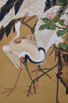 Yoshu Chikanobu 19th Century Japanese Silk Painting by Kano Chikanobu Cranes Pine Camelia  - 3718013