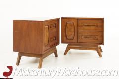 Young Manufacturing Mid Century Walnut and Burlwood Nightstands A Pair - 2576888