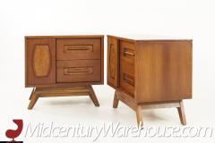 Young Manufacturing Mid Century Walnut and Burlwood Nightstands A Pair - 2576889