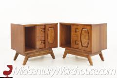 Young Manufacturing Mid Century Walnut and Burlwood Nightstands A Pair - 2576890