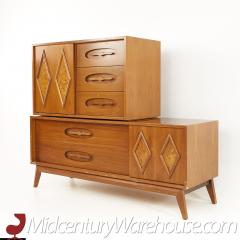 Young Manufacturing Style Mid Century Burlwood and Sculpted Walnut Dresser - 2575443