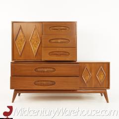 Young Manufacturing Style Mid Century Burlwood and Sculpted Walnut Dresser - 2575444