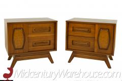 Young Manufacturing Walnut and Burlwood Sliding Door Nightstands A Pair - 2570431