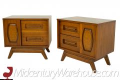 Young Manufacturing Walnut and Burlwood Sliding Door Nightstands A Pair - 2570432