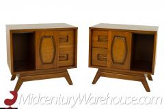 Young Manufacturing Walnut and Burlwood Sliding Door Nightstands A Pair - 2570433