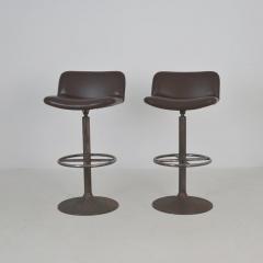 Yrjo Kukkapuro Pair of Brown Yrj Kukkapuro Moderno Bar Stools Finland 1960s - 4649361