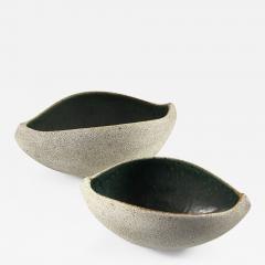 Yumiko Kuga Set of 2 Boat Shaped Pottery Bowls with Dark Inner Glaze by Yumiko Kuga - 2571817