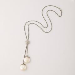 Yvel Biwa Flat Coin Pearl Tie Necklace in 18K White Gold signed Yvel - 4233823