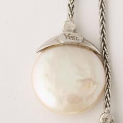 Yvel Biwa Flat Coin Pearl Tie Necklace in 18K White Gold signed Yvel - 4233825