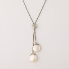 Yvel Biwa Flat Coin Pearl Tie Necklace in 18K White Gold signed Yvel - 4233827