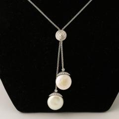 Yvel Biwa Flat Coin Pearl Tie Necklace in 18K White Gold signed Yvel - 4233828