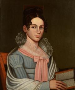 Zedekiah Belknap Young Woman in Blue Dress with Pink Ribbons - 4256557