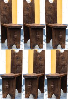 brutalist French raw pine set of 6 chairs - 1847776